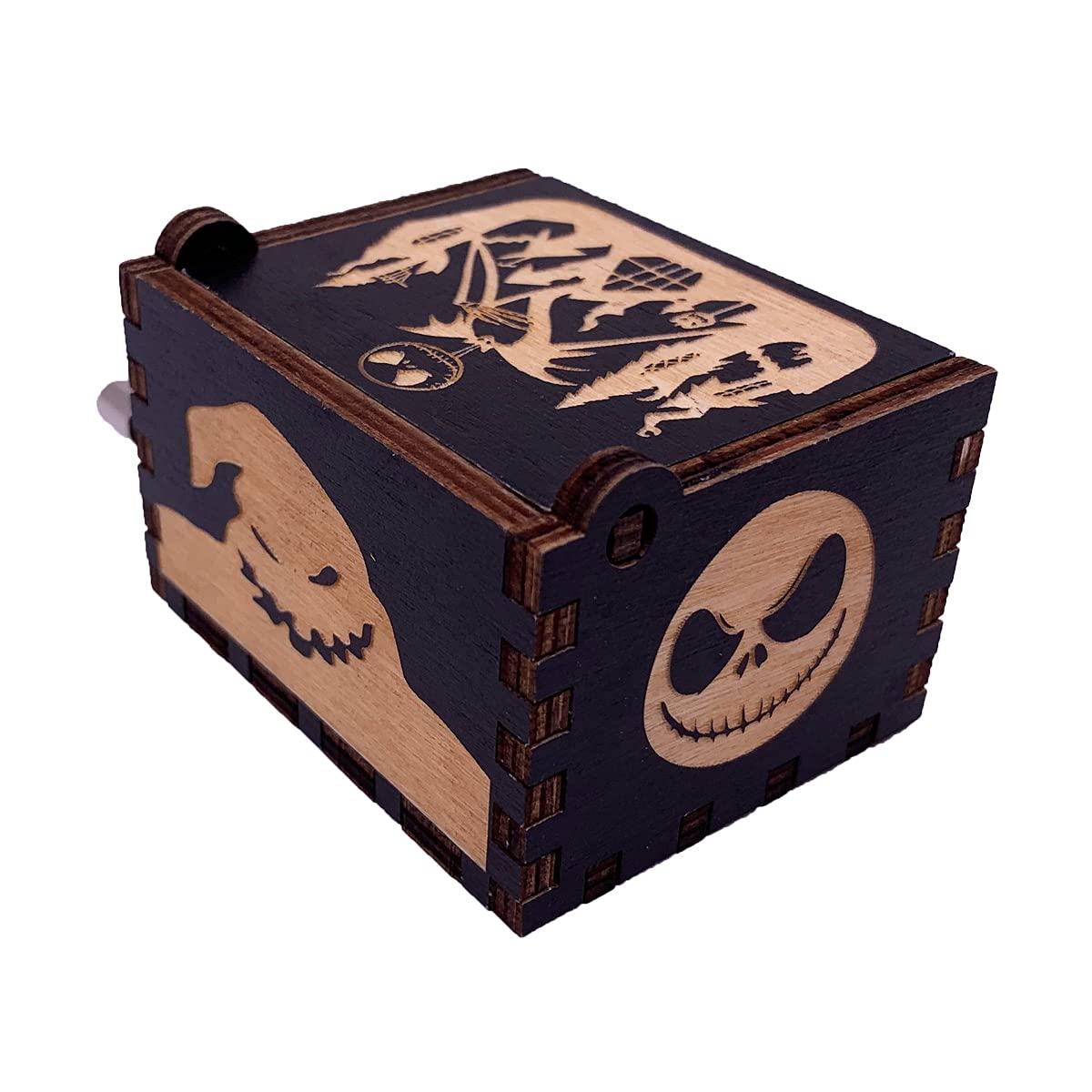 Hand Crank Music Box The Halloween Christmas Laser Engraved Wood Musical Box Jack Skellington Gift for Christmas,Birthday,Valent
